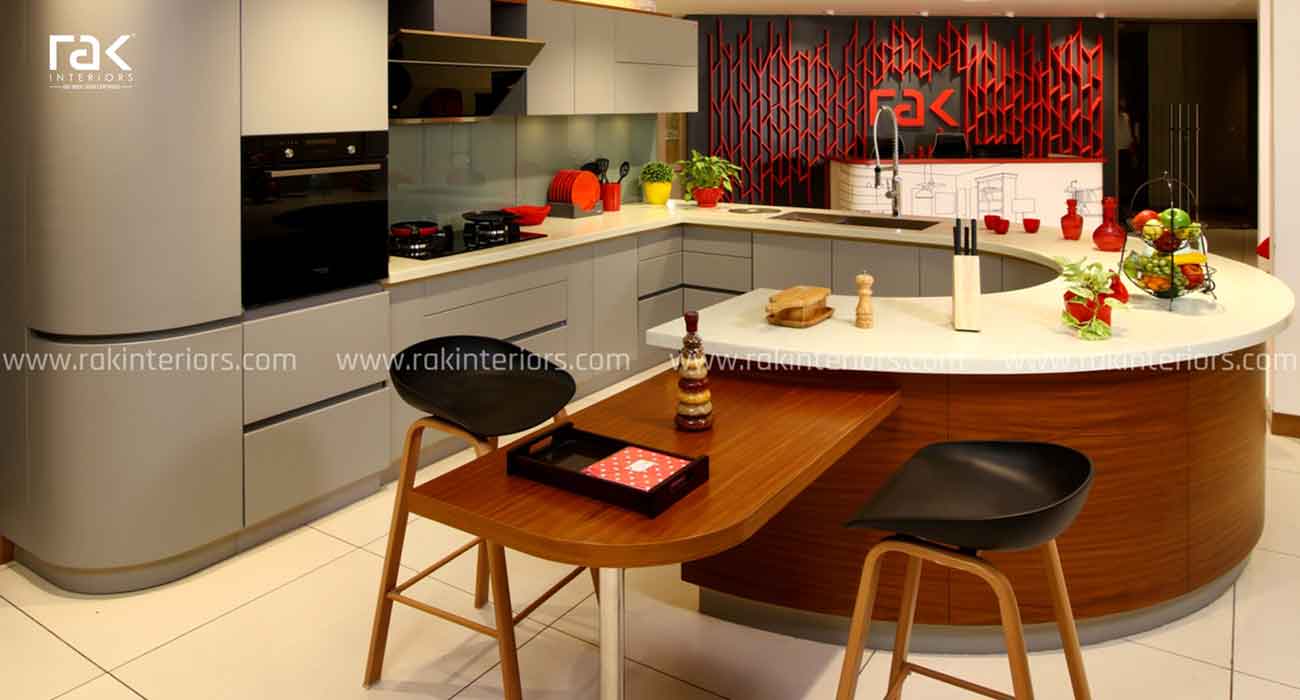 Kitchen interior done in glossy finish