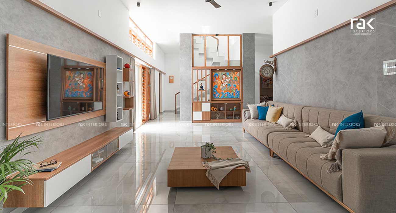 Living room interiors in kochi.